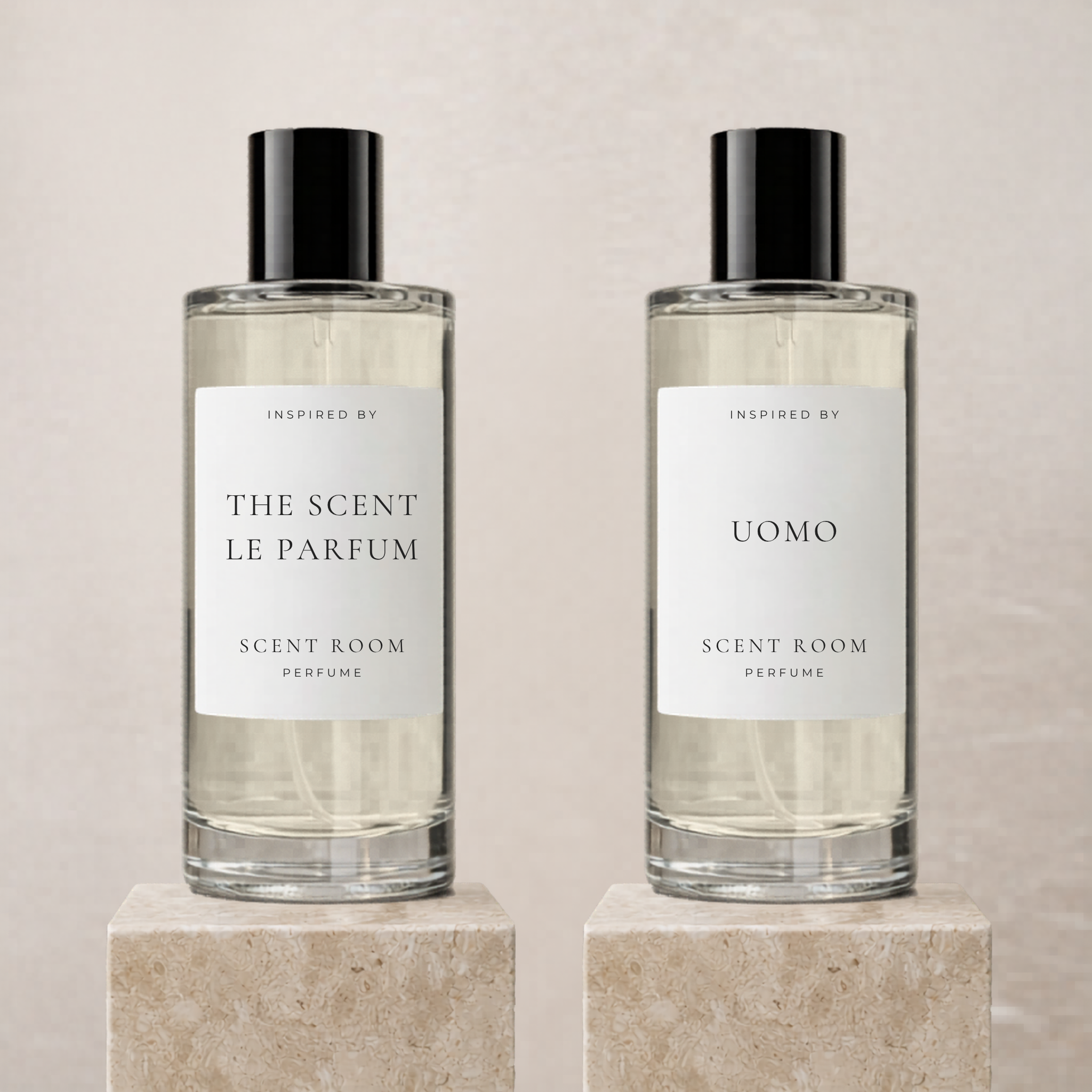 Scent Room The Scent Le Parfum and Uomo bottles side by side, sold together as a layering pair